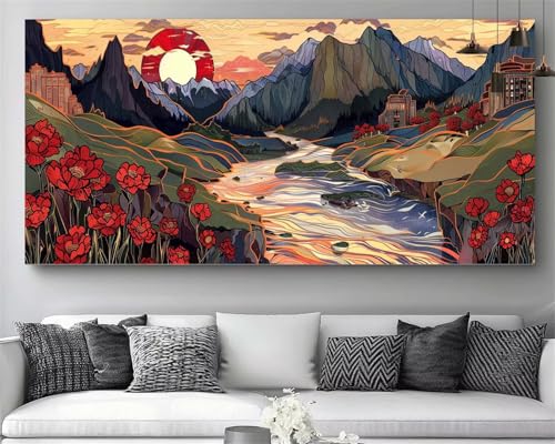 Diamond Painting Vallée Rivière pour Enfant et Adulte - Kit Complet Broderie 5D 40x80cm M362