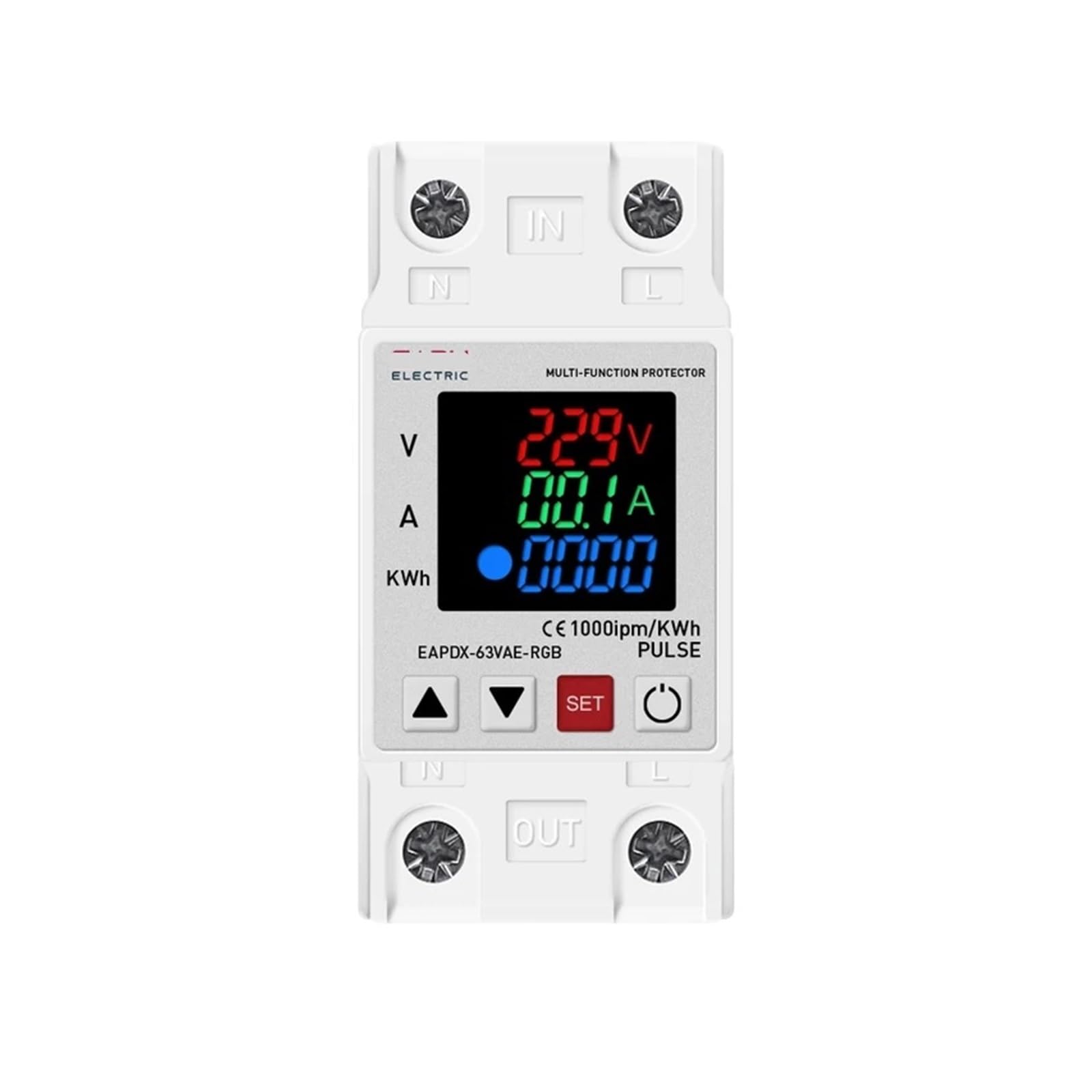JNVFTCUX DIN Rail Dual Display Adjustable Overvoltage Current and Undervoltage Protection Device Protector Relay 63A 220V 230V KWH