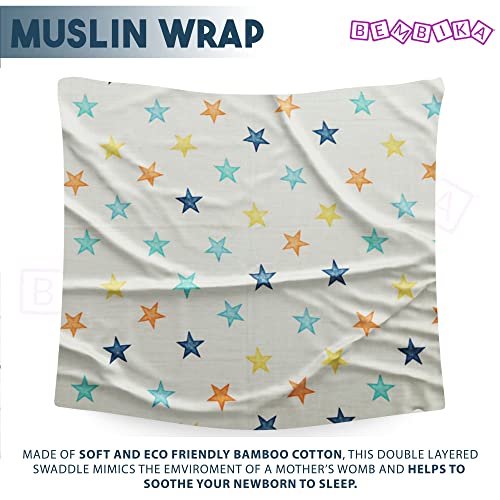 Image of BEMBIKA Bamboo Muslin Swaddle Wrap Baby 120X110 Cm Stroller Blanket Receiving Blanket for Newborn (Colorful Pentagram)