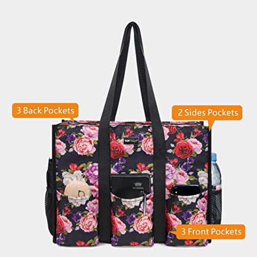 Image of TOPDesign Utility Water Resistant Tote Bag with 13 Pockets, Top Zipper Closure & Thick Bottom Support, for Working Women