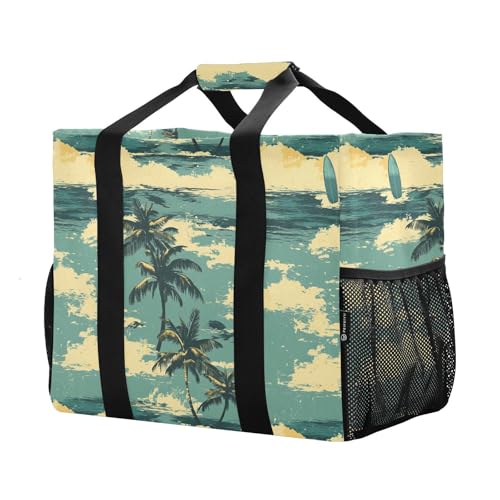 JUNZAN Retro Tropical Utility Storage Bags Foldable Beach Tote Bag Water Resistant Groceries Reusable Bags Canvas Travel Laundry Bag