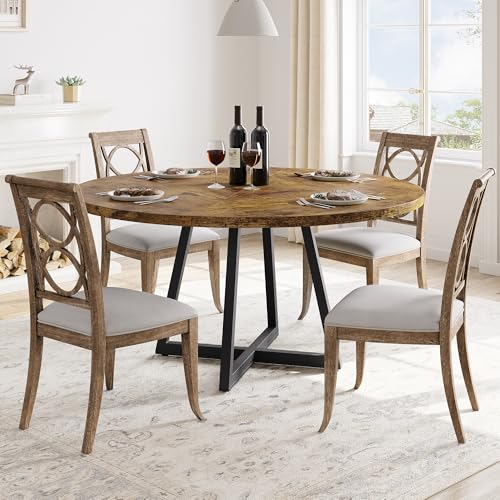 GAOMON Industrial Round Dining Table, 47 Inch Round Kitchen Table for 4, Dinner Table with Wooden Top and Metal Base for Dining Room, Living Room, Bro