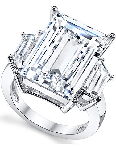 9 Carats Sterling Silver 925 Kim Kardashian Engagement Wedding Ring Emerald-Cut Cubic Zirconia2