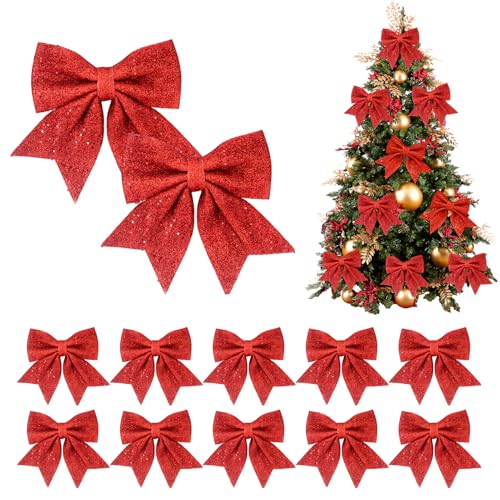 12 Stück 12cm x 15cm Rote Weihnachtsschleifen,Rote Glitzer Schleifen...