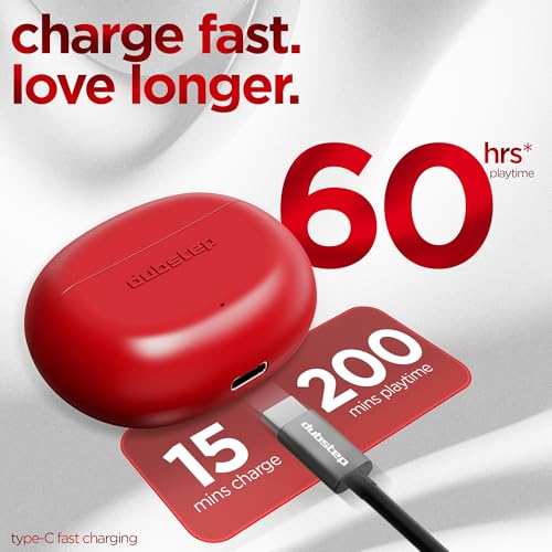 Image of Dubstep Buzz X12 TWS Earbuds, 60Hr Playtime, Bluetooth 6.0, ENC Noise Cancellation, 13mm Drivers, Game & Music Dual Mode, 40ms Low Latency, Touch Control, Quick Charge (Red)