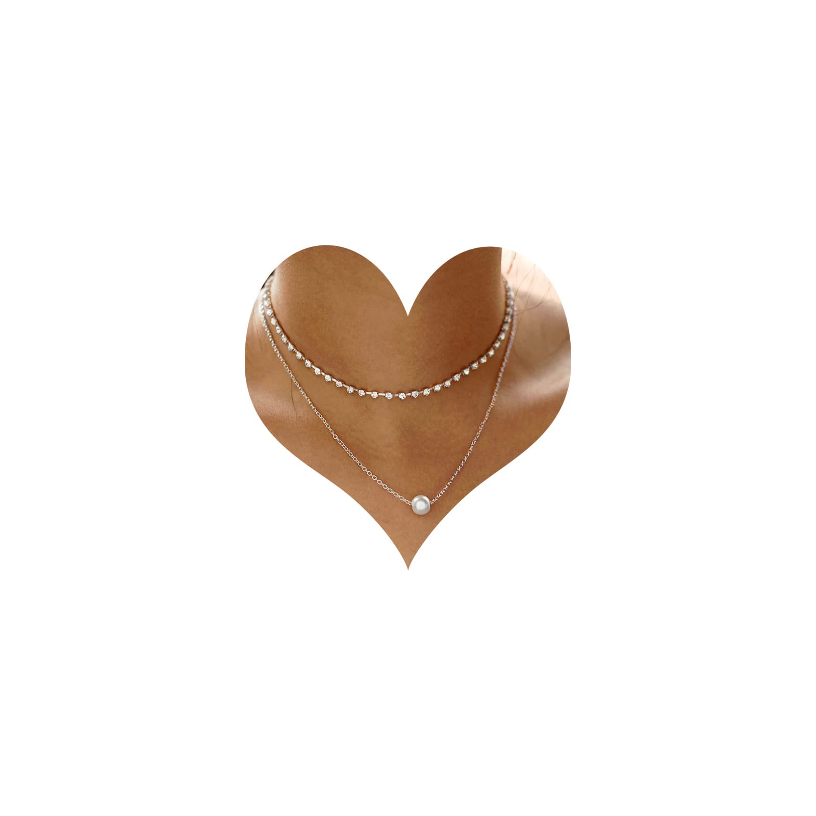 TseenYi Collar De Capas Gargantilla Diamantes Imitación Collar Cadena Perlas Colgantes Plata Zirconia Cúbica Gargantilla Multicapa Brillante Collar Diamantes Joyería Boda Para Mujeres Y Niñas Regalos