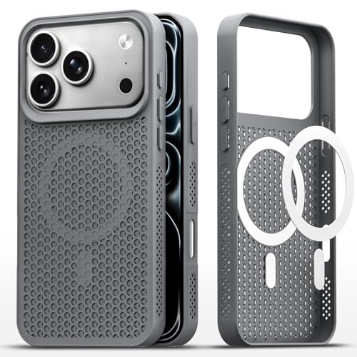 Image of Pikkme Back Cover for iPhone 17 Pro | Honeycomb Cooling Design | Silicone Heat Dissipation | Mag-Safe Compatible | Shockproof Camera Protection Bumper Case (Grey)