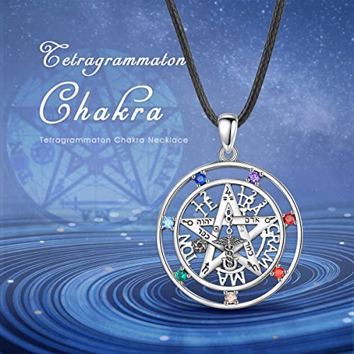 Vito Sterling Silver Pentagram Necklace For Women Men, Tetragrammaton Chakra Amulet Energy Star Pendant Vintage Yhwh Wiccan Jewelry For Wife Husband On Birthday Mother's Day, 24 Inch Cord #TOP6