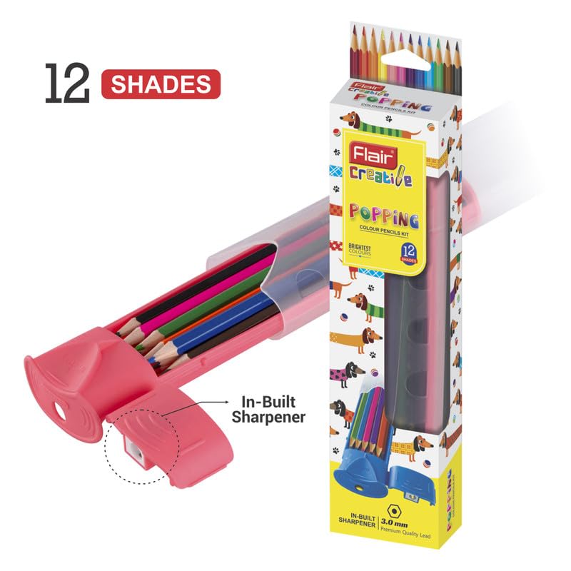 Image of Flair Creative Series 10 Vibrant Colorful Shades Hotline Fineliner & 12 Shades Color Pencil With Built In Sharpener & Eraser Combo|For Drawing,Mandala,Sketching,Doodling,Journal,Coloring, Multicolor