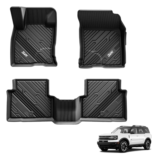 3W Floor Mats Fit for Ford Bronco Sport 2021-2025 2026 All Weather TPE Car Accessories Custom Fit Full Set Ford Bronco Sport Car Mats (Not for Bronco & Rubberized Floor & Outer Banks)