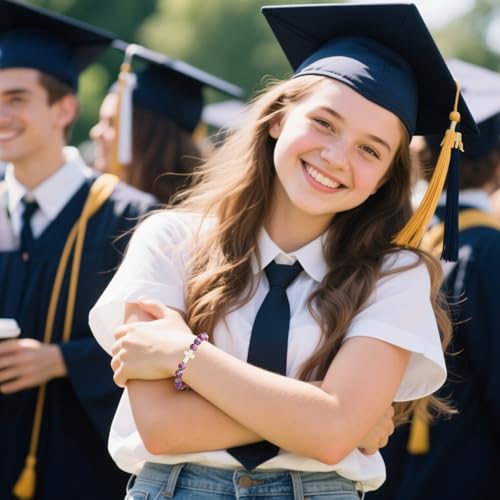 Image of Class of 2026 Graduation Gifts for Girls, Natural Cross Beads Charm Bracelet Middle High Kindergarten Preschool School Gifts Jewelry for Her