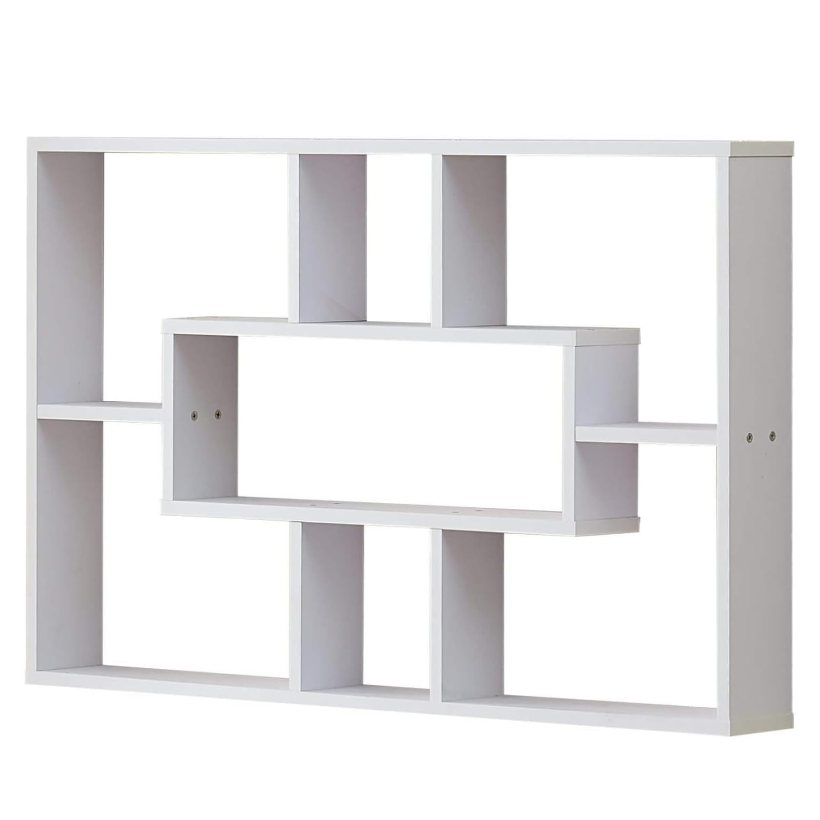Kiswa collection Multi-Compartment Floating Wall Shelves – Stylish Oak Space-Saving Wooden Bookshelf for Bedroom, Living Room, or Kitchen Decorative Display (White, 7 Compartments)