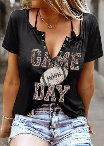 Game Day Football T Shirt for Women Football Season Graphic Shirt Game Day V-Neck Shirt Funny Sunday Tee Top4