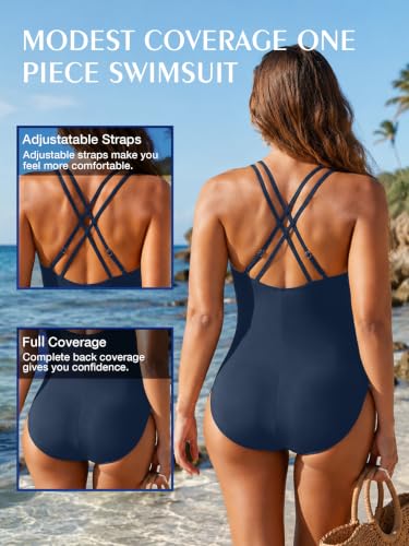 Image of KI LAPHEE One Piece Swimsuits for Women Tummy Control Bathing Suits Sexy Criss Cross Back Swimwear