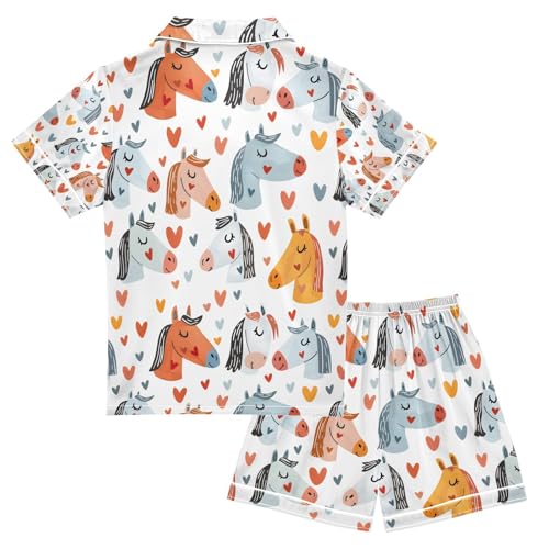 senya Cute Happy Horse Heads 1 Satin Summer Pajama Sets Silk Short Sleeve Button Down Sleepwear2