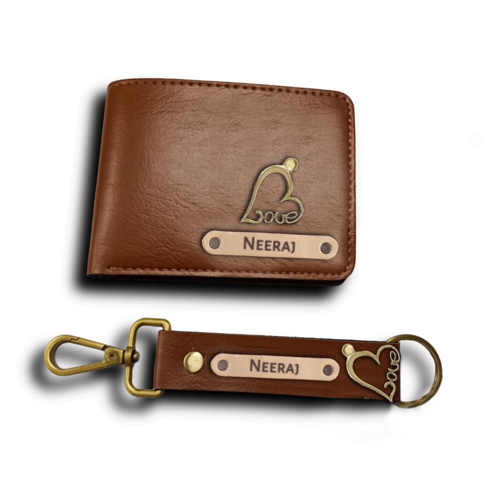 Customized Wallet and Keychain Combo for Men | Personalized Wallet Keychain Set with Name Printed | Leather Name Wallet Keychain for Men | Customised Gifts for Men with Name & Charm (Brown)-image-49
