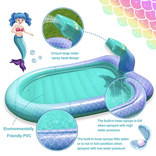 Ancesfun 75\" Sprinkler & Splash Pad for Kids, Large Outdoor Mermaid Sprinklers Play Mat Summer Water Play Toys Inflatable Sprinkler Pad, Fun Play Pool for Toddlers Babies Over 3 Years Boys Girls