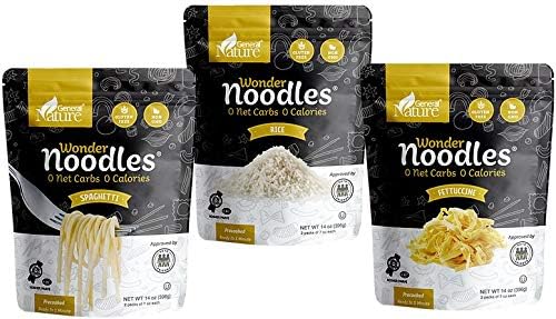 Wonder Noodles - Variety Pack, - Carb-Free, Keto Pasta - Gluten-Free, Kosher, Vegan, Zero Calories - ready to eat (Includes 14oz Spaghetti, 14oz Fettuccine, and 14oz Rice)