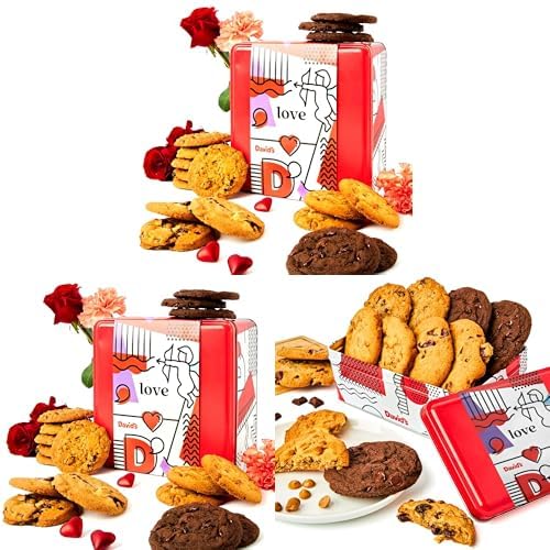David’s Cookies Valentine's Day Assorted Fresh Baked Cookies Tin Gift Baskets