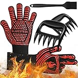 BBQ Grilling Gloves, 3 in 1 Grill Accessories Bear Shredder Claws and Sauce Basting ​Brush,...