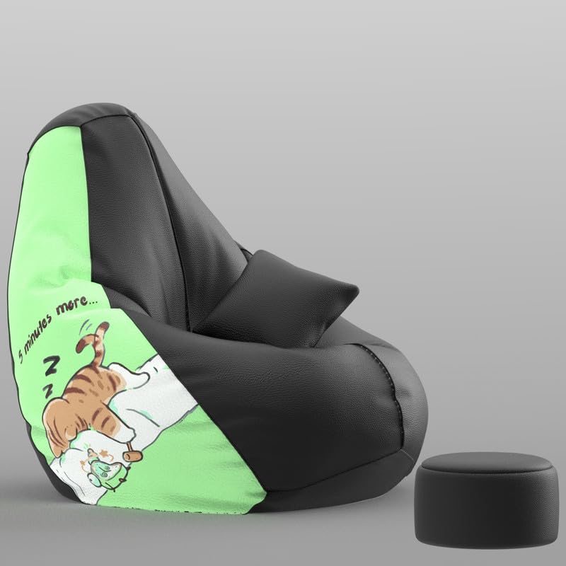 Image of Biggie Bean Bag Chair with Beans Filled 4XL Evergreen Classics Bean Bag-Loud Prints-Soft Landings-Styled with Free Cushion & Footrest (Matching Color : Printed 5 Minutes More-Black)