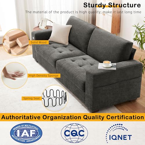 Image of Hanherry 89 inch Sofa for Living Room, Modern Comfy Couch with Medium Firm Seat Cushion, Removable Cover,Wide Armrest,USB /Type-C Port,Chenille Fabric Couches for Small Space,Apartment