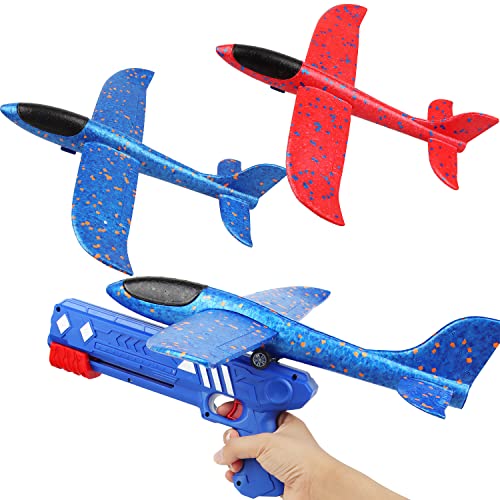Avion Juguete Niños,Avión de Espuma con Lanzador,2 Pcs Planeador de Juguete con Lanzador,Avión Planeador,Modelo de...