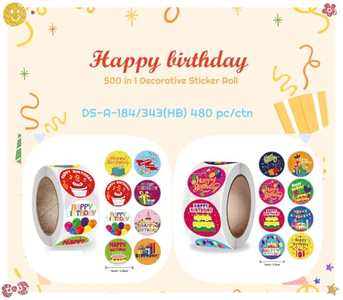 Image of Alokik Enterprise 500pcs Watercolor Thank You Stickers, Round Thank You Adhesive Sticker for Small Business Wedding Supplies Packing Stickers Gift Wrap (2, Happy Birthday Stickers)