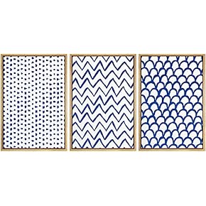 SIGNWIN Framed Canvas Print Wall Art Blue Brush...