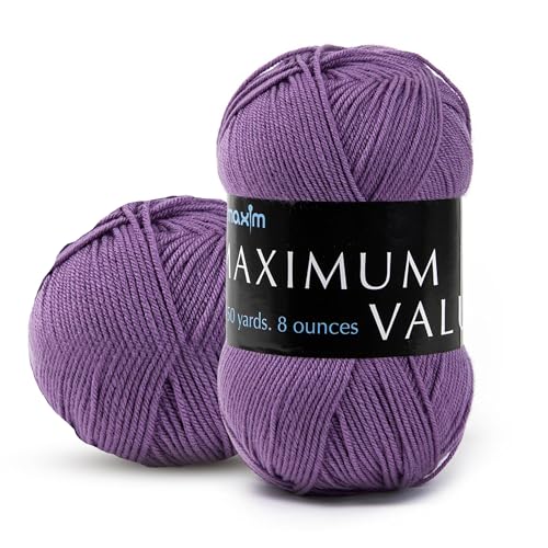 Image of Mary Maxim Maximum Value Acrylic Yarn for Crocheting and Knitting, Soft Worsted Weight Purple Yarn 4, Ideal for Blankets, Sweaters, Hats, and Scarves, 8 oz Skein (474 Yds), Medium Violet - 1 Skein