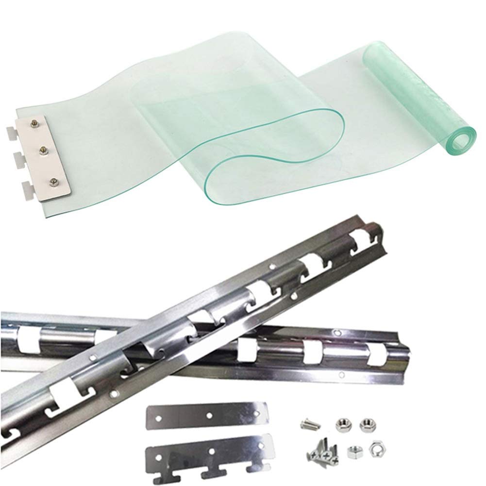 Generisch Transparenter Vinyl-Streifenvorhang-Satz, 2 mm Dicker PVC-Industrie-Stretchvorhang mit Edelstahlschiene für Reinräume und Treppenhäuser – 5-teilig (0,75 x 2 m)