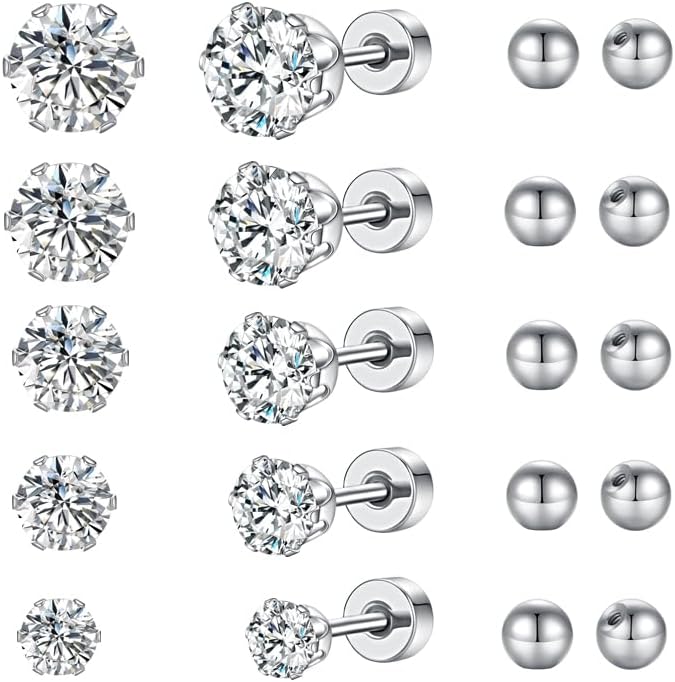 Flat Back Stud Earrings Surgical Steel Hypoallergenic Stud Earrings for Women Girls Cartilage earring Tragus Jewelry 20G Helix Earrings-5 Pairs