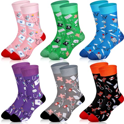 Hercicy 6 Pairs Funny Medical Nursing Socks