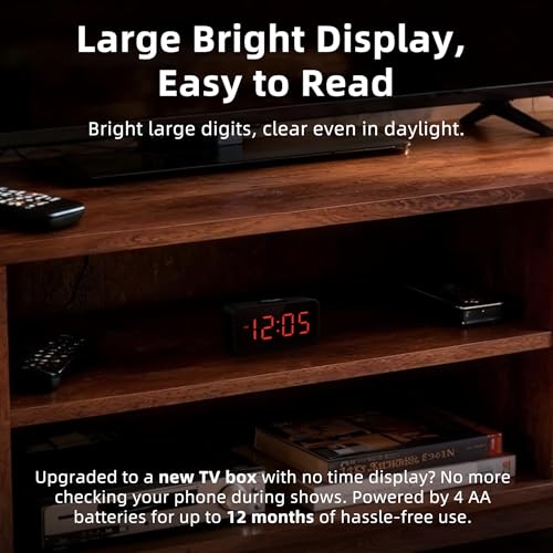 Image of Small Battery Operated Alarm Clock: Long-Lasting Battery Use | Compact Cordless Digital Clock for Bedrooms Desks and Travel - Easy to See with Auto Brightness for Seniors (Red Digits)