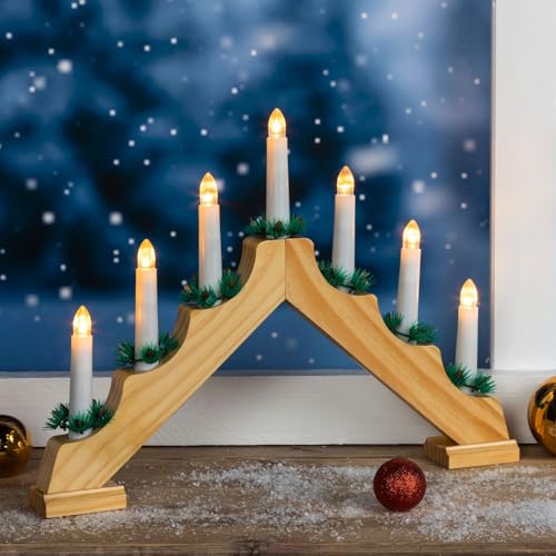 Gravidus Holz-Lichterbogen aus Kiefernholz, 7 warmweiße LED-Kerzen,...