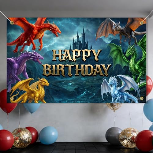 Dragon Birthday Decorations Backdrop Banner Large Size 3Ft x 5Ft Dragon Themed Decor Photo Backdrop