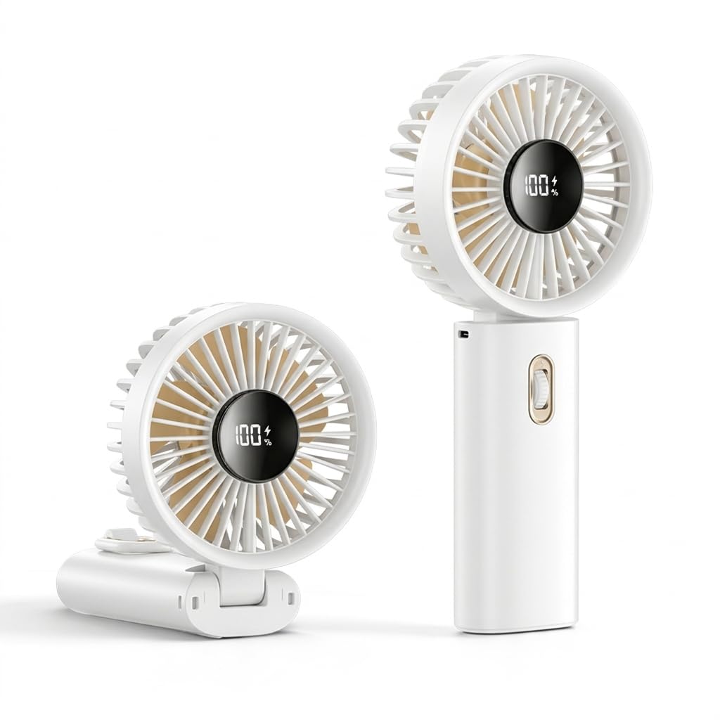 Linlinwill Portable Handheld Fan, 1-100 Speed Adjustable Mini Fan, 3600mAh USB Rechargeble, Silent Hand Fan with LED Display, Fodable Desk Fan (White)