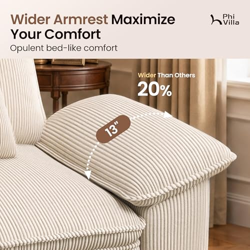 Image of PHI VILLA Cloud Modular Couch Sets with Swivel Accent Chair, 123.6 inch Sectional Sofa with L-Shaped Chaise, 4-Seater Upholstered Couches with Movable Ottoman for Living Room, Corduroy Fabric, Beige
