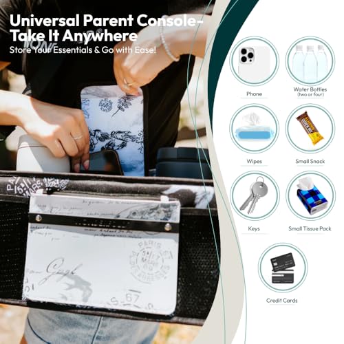 Image of WONDERFOLD Universal Parent Console Stroller Organizer with Insulated Cup Holders, Hook & Loop Closure Handle Attachment, 2 Storage Pockets, Removable Shoulder Strap for Easy Transport