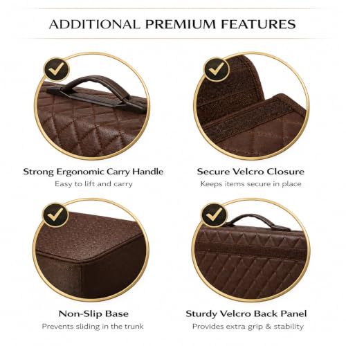 Image of JVCV PU Leather Car Trunk Boot Organizer Bag Box, With Lid Anti Slip Car Accessories Organizer, Foldable, Waterproof Storage Box for Car, Suv, Sedan, Truck, Minivan (Large - PU Leather - Brown)