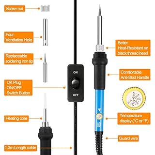 Soldering Iron Kit,60W Soldering-Iron Gun with Adjustable Temp 200-450°C and ON/Off Switch,5 Soldering Tips, Desoldering Pump,2 in 1 Wire Stripper Cutter, Soldering Iron Stand, Tool Case