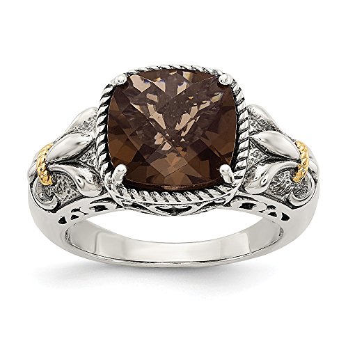 Sonia Jewels Sterling Silver Brown Smokey Simulated Quartz Ring (11mm)