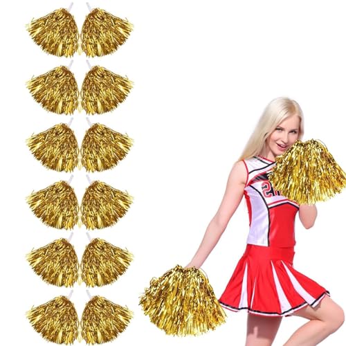 12 pompones de animadora, pompones de animadora, pompones de animadora, flores de animadora, bola metálica brillante, bola de animadora, pompones de porristas, pompones para deportes, competencia,