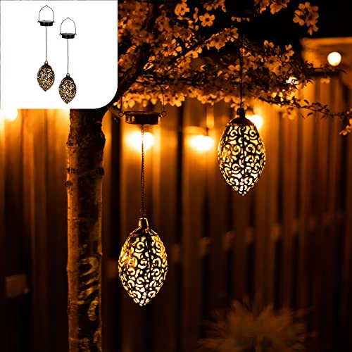 Gadgy Lantere Solaire Exterieur a Suspendre | Jeux de 2 Lampe Solaire | Deco Jardin Exterieur | Lampadaire Solaire Exterieur | Lanterne Marocaine | Suspension Solaire | Jardiniere Suspendue