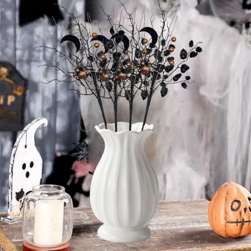 Centros de mesa Halloween hechos con púas florales artificiales moradas y negras 5