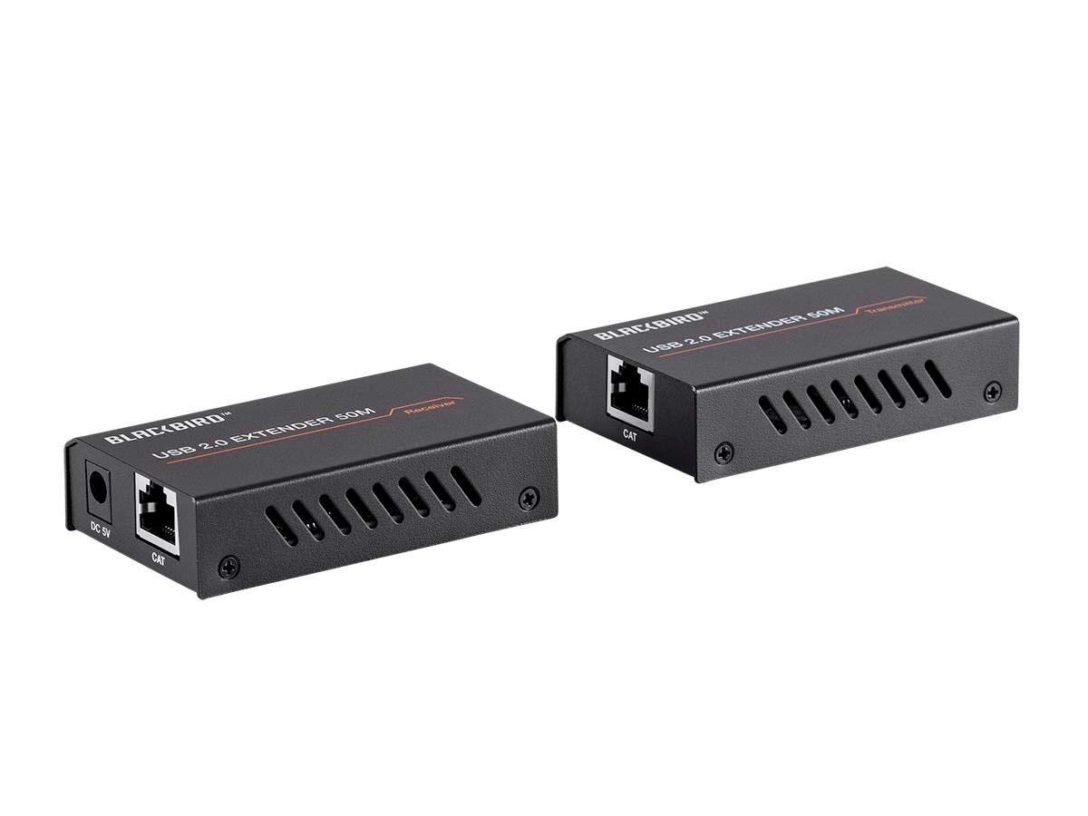 Monoprice USB 2.0 2-Port Extender Over Cat5e/6-50 Meters (164 Feet) Supports Up to 480Mbps, True Plug-n-Play, Connect 2 Devices to 1 Single USB Port Over an Extended Distance- Blackbird Series