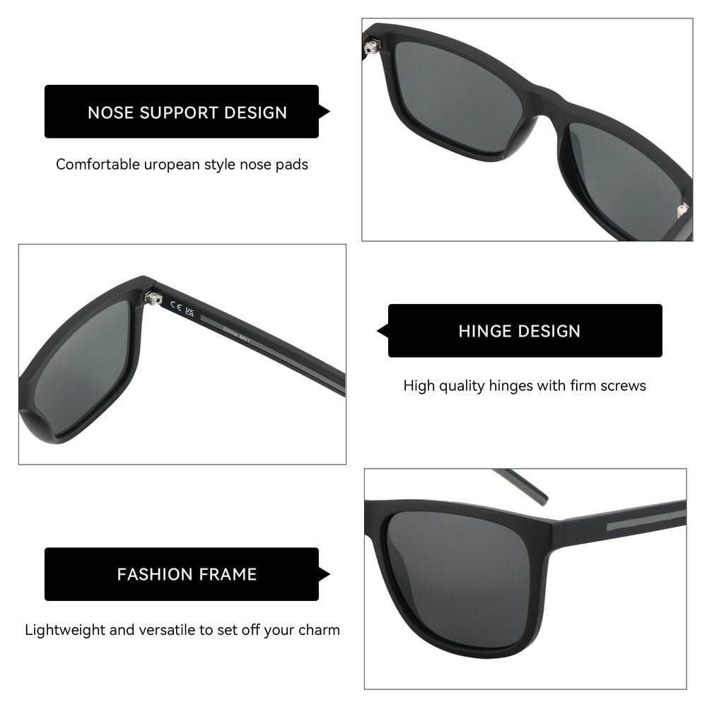 Gafas de sol polarizadas para hombre - Montura ligera, forma cuadrada, protección UV400