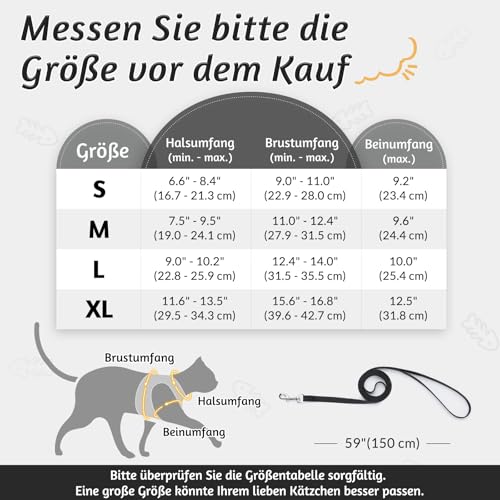 rabbitgoo Katzengeschirr mit Leine Ausbruchsicher, Katzenleine mit Geschirr, Katzengeschirr Kitten Verstellbar Weich Kätzchenweste mit Reflektierenden Streifen für Extra Kleine Katzen, Schwarz S