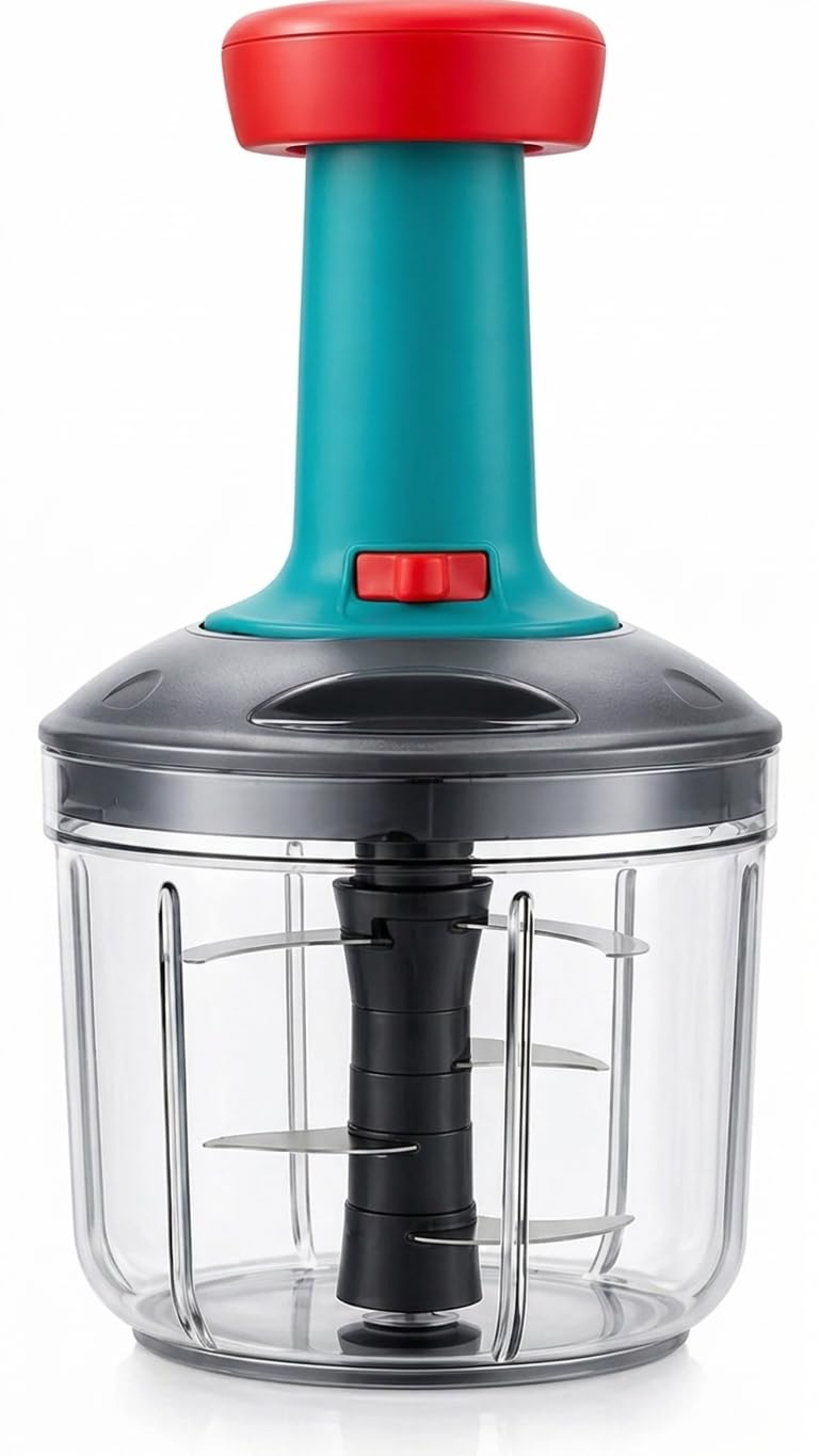 Manual Push Chopper, 1000ML, 5 Stainless Steel Blades, Multicolor, Kitchen Essentials-picture-30