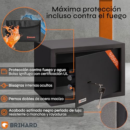 Caja fuerte metálica de 20L con llave para guardar documentos A4 y dinero en casa 6